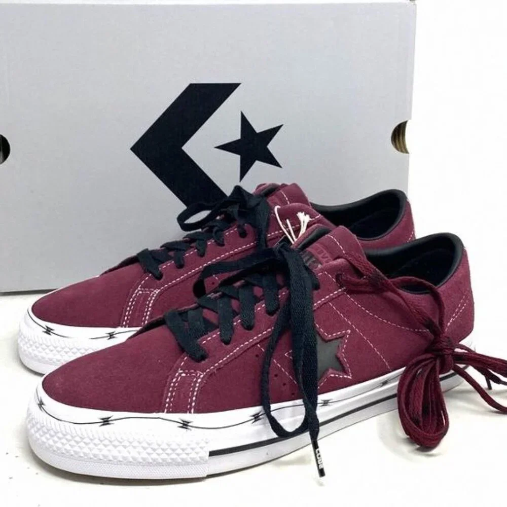 Converse One Star Pro OX Shoes Low Men's Sneakers A05091C Bordeaux Suede Skate - Picture 2 of 12